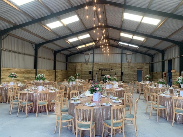 Bilston Brook Wedding Barn barn from the inside set up for a wedding reception
