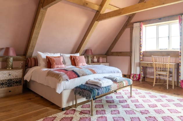 bedroom in barn pink rustic
