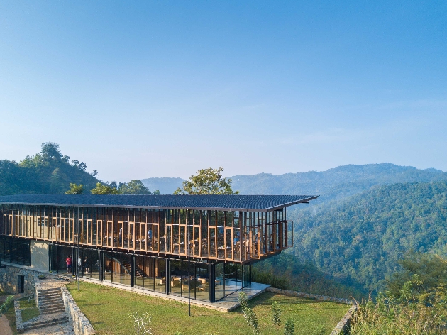 eco lodge high on stilts in mountains