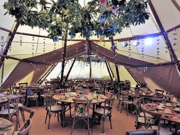 Inside a luxury tipi at The Charlecote Pheasant Hotel
