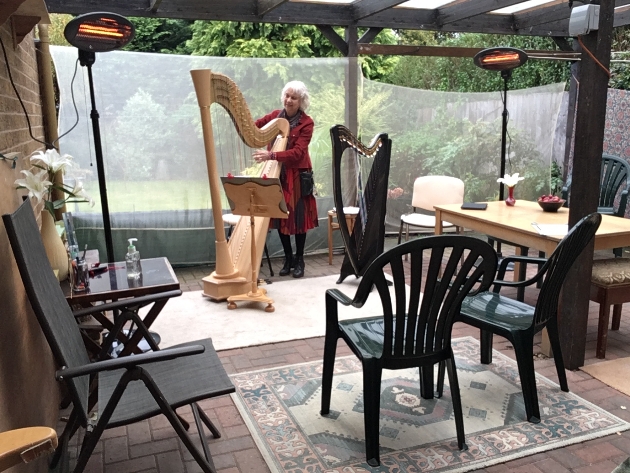 Helen Barley playing the harp