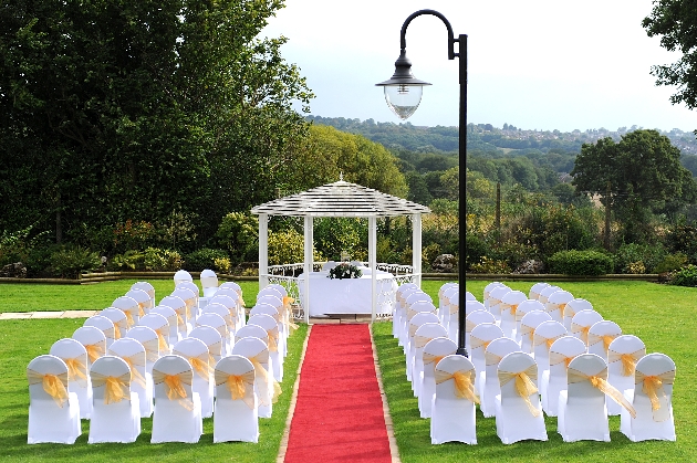 Outdoor ceremony set up at Park Hall Hotel and Spa