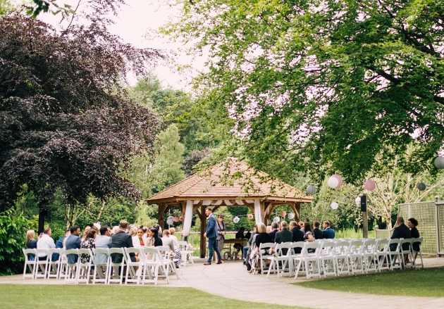 Outdoor ceremony set up at Moddershall Oaks