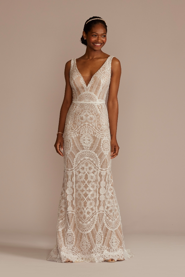 Geometric lace tank wedding dress