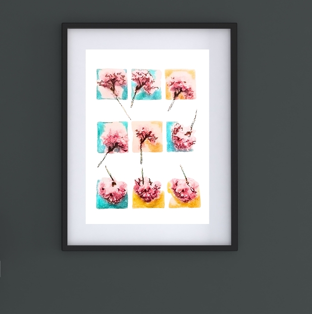 A art print featuring nine flowers