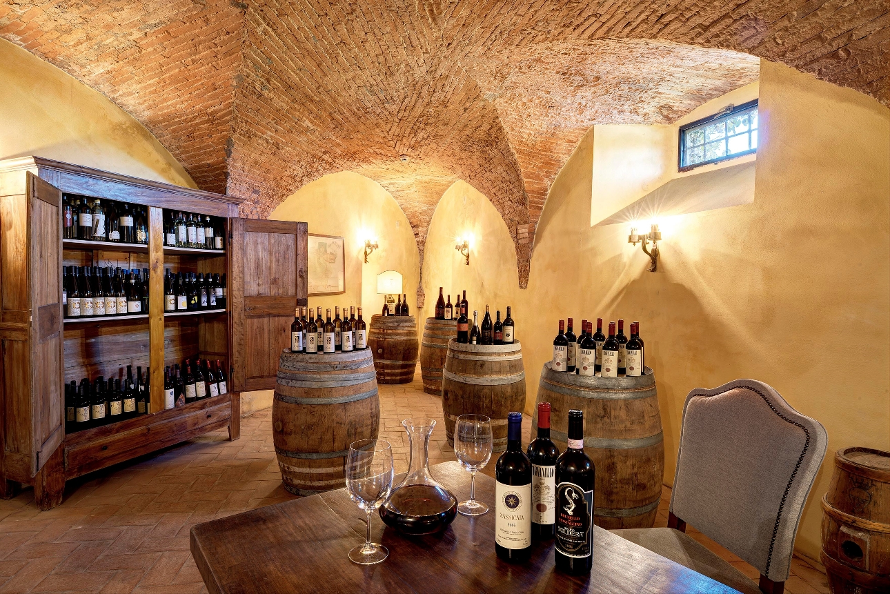 wine cellar vaults with barrels